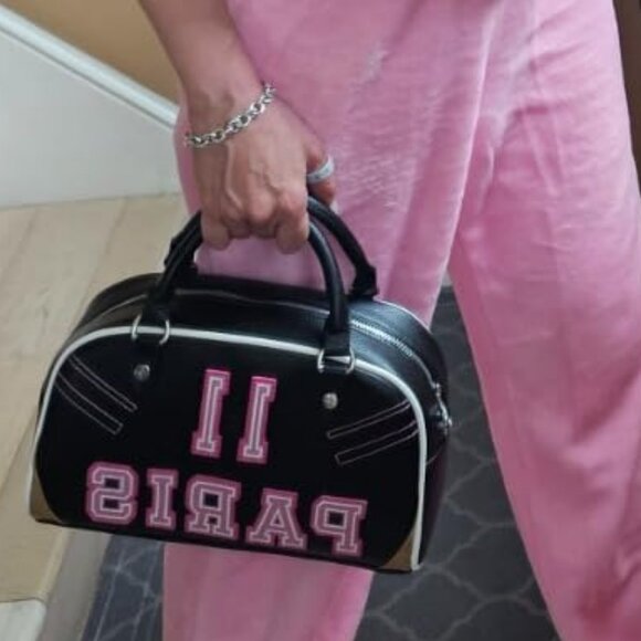 Paris Hilton Varsity Vegan Leather Bowler Satchel Hand Bag with Removable Strap - Picture 4 of 10